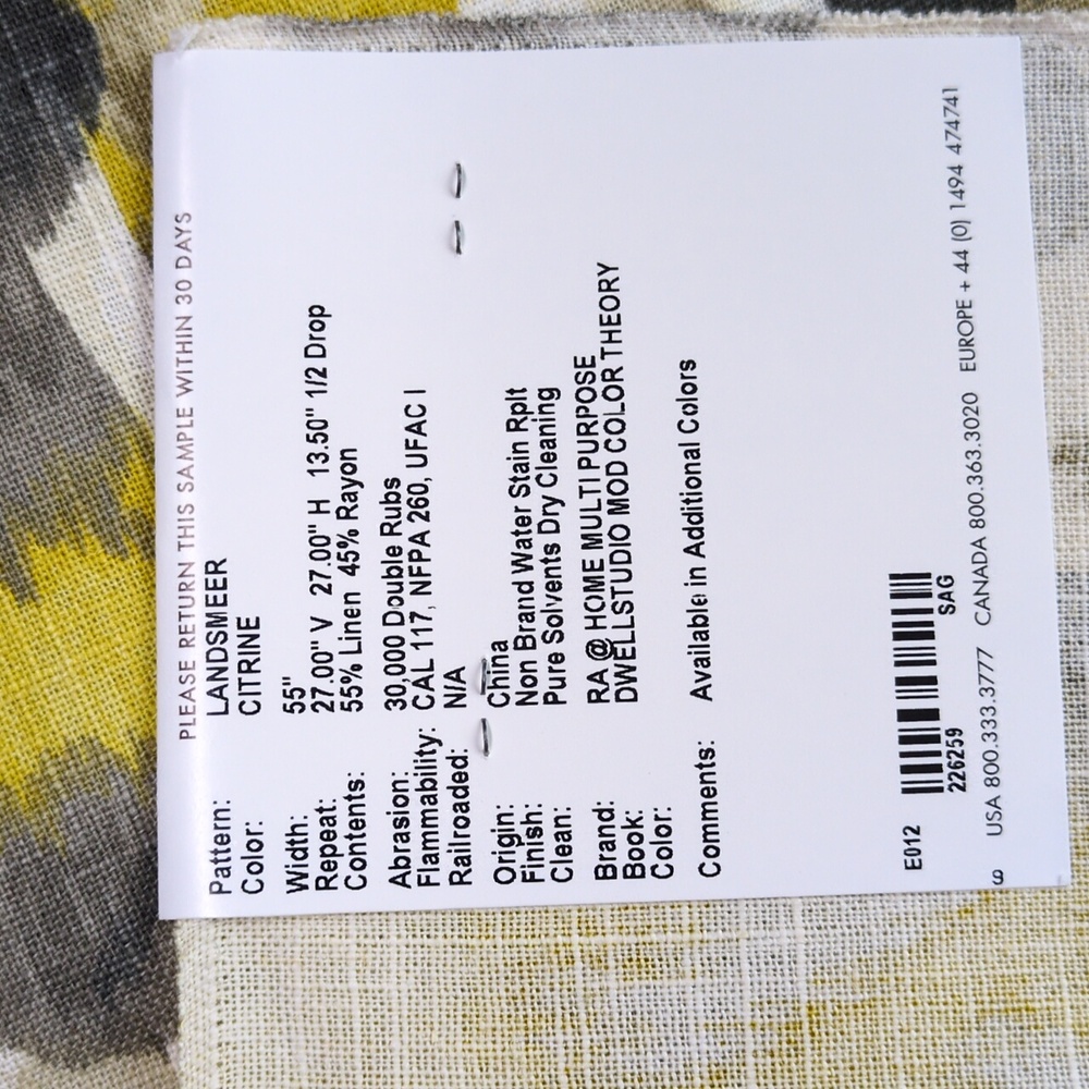Abstract Floral Yellow and Gray Linen Blend Fabric - Picture 4 of 4